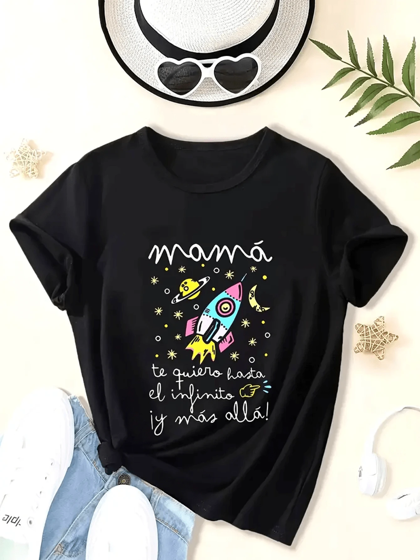 Mom's Love Is Infinite And Beyond" Graphic T-Shirt - Women's Casual Round Neck Short Sleeve Top, Breathable Polyester Blend, Machine Washable