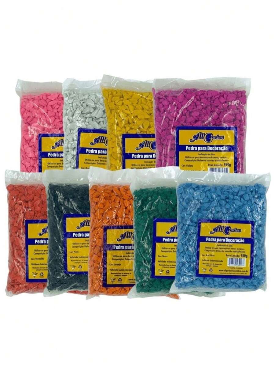 PEDRA COLORIDA DISPONÍVEL EM 9 CORES DECORAÇÃO 950G/ PACOTES COM 5 UNIDADES
