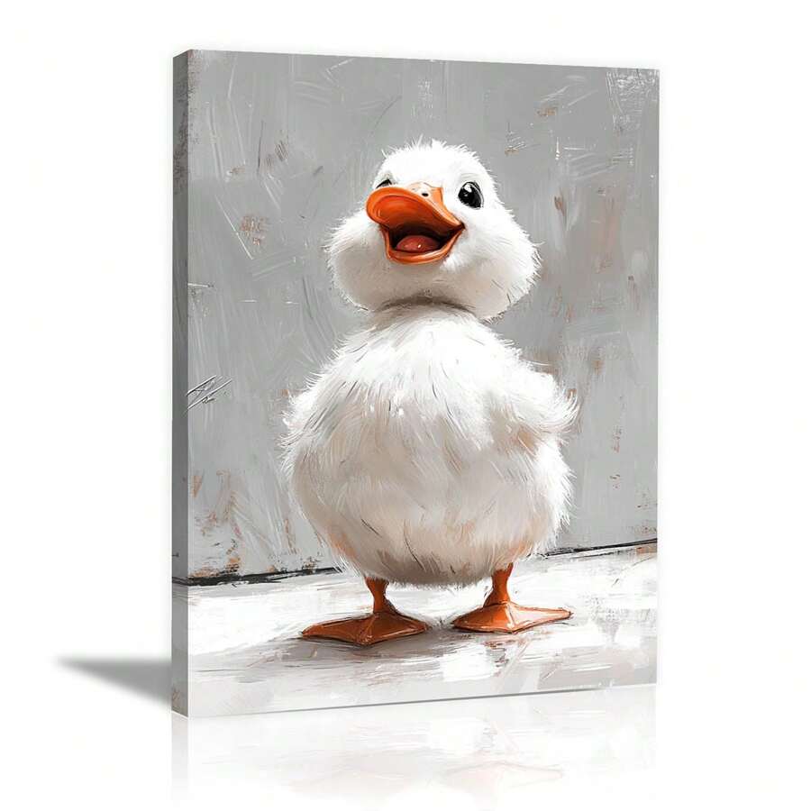 Canvas Wall Art Wildlife Picture Prints, Happy Duck Motivational Style Wild Animal Canvas Wall Art Frame Pictures For Wall Painting Print On Canvas Framed Contemporary Art For Men Boy Bedroom Home Modern Decoration,Paintings Canvas Farmhouse Art Prints Animal Nursery Farmhouse Wall Prints Poster For Living Room Benroom(Mocha Brown)