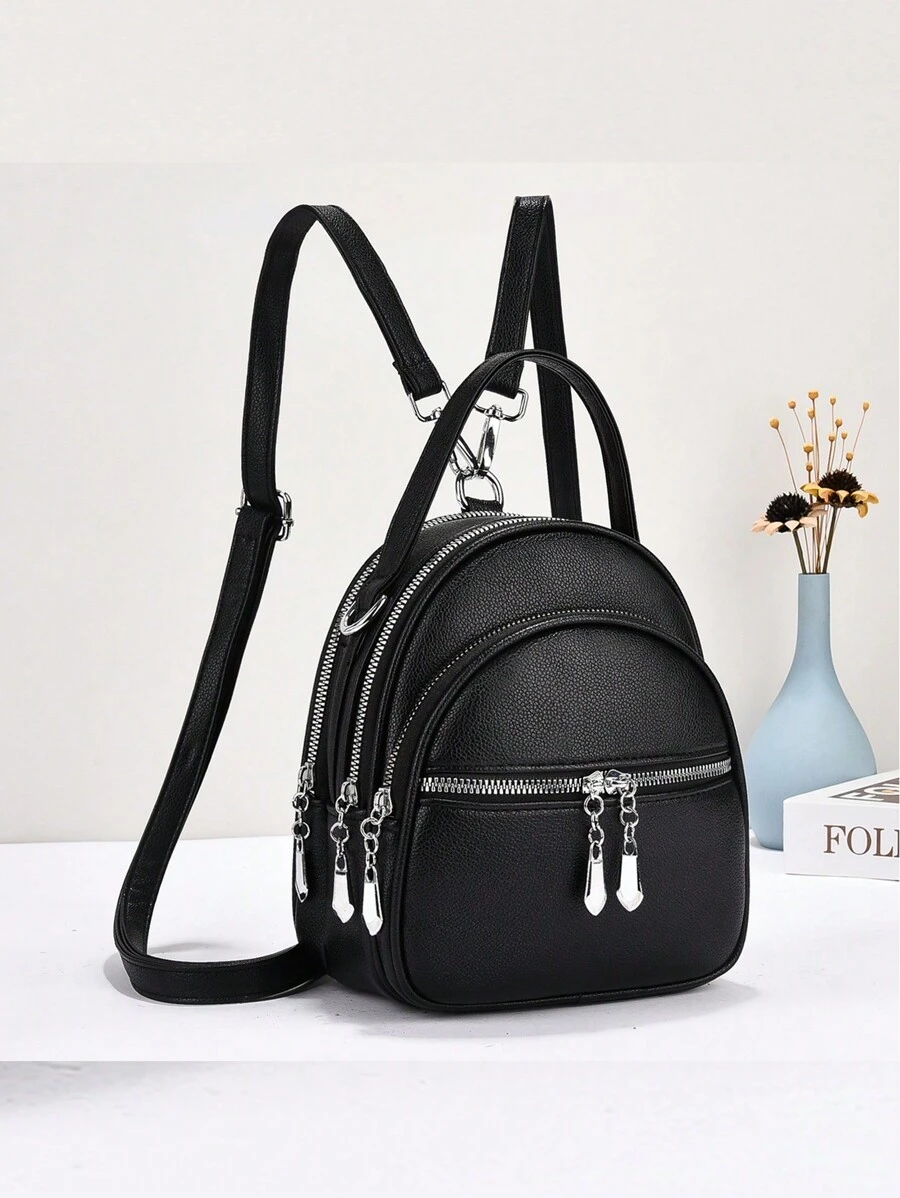 New Fashion Women Double-Shoulder Backpack, Convertible To Shoulder Crossbody Or Handbag, Multi-Function Soft Leather Small Backpack