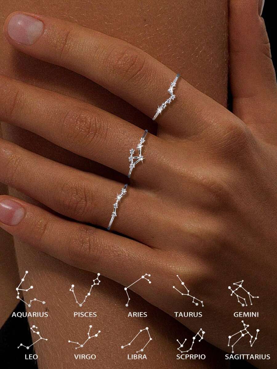 1 Pezzo Anello in Argento Sterling 925 con 12 Segni Zodiacali, Regolabile, Adatto per l'Uso Quotidiano delle Donne, Il Miglior Regalo per Madre, Fidanzata e Sorelle