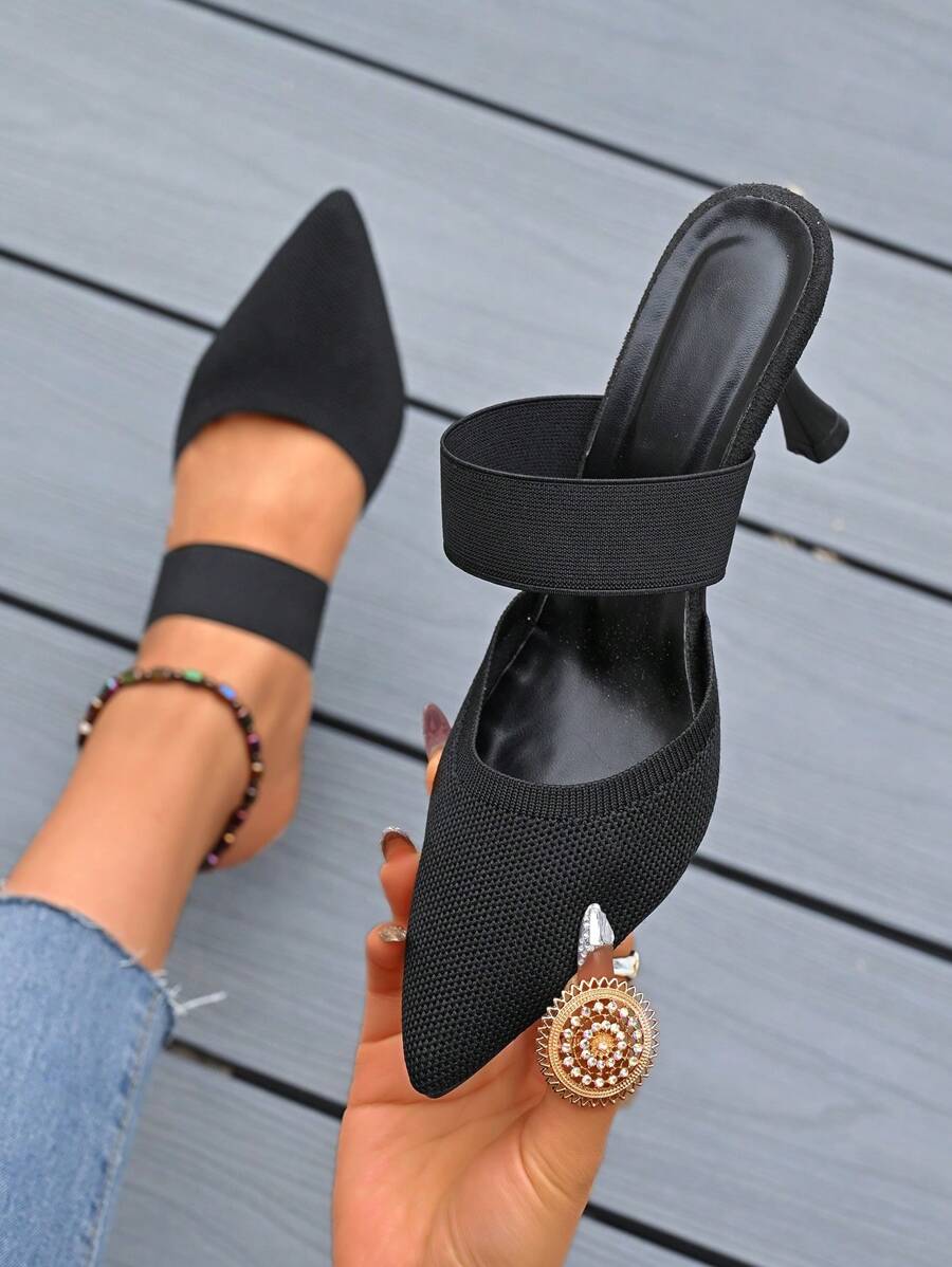 New Europe & America Fashionable Minimalist Pointed Toe Strap Slender High Heel Plus Size Slides For Women