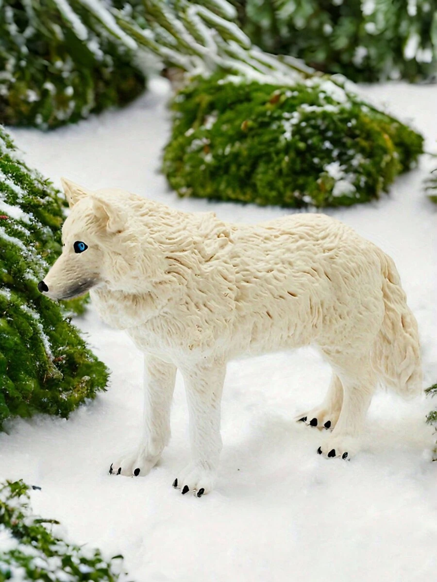 1pc Resin Arctic Wolf Figurine, Creative Desktop Craft, Wildlife Wolf Model, Static Desk Ornament, Perfect For Christmas Decor, Home & Kitchen Decor, No Power Required