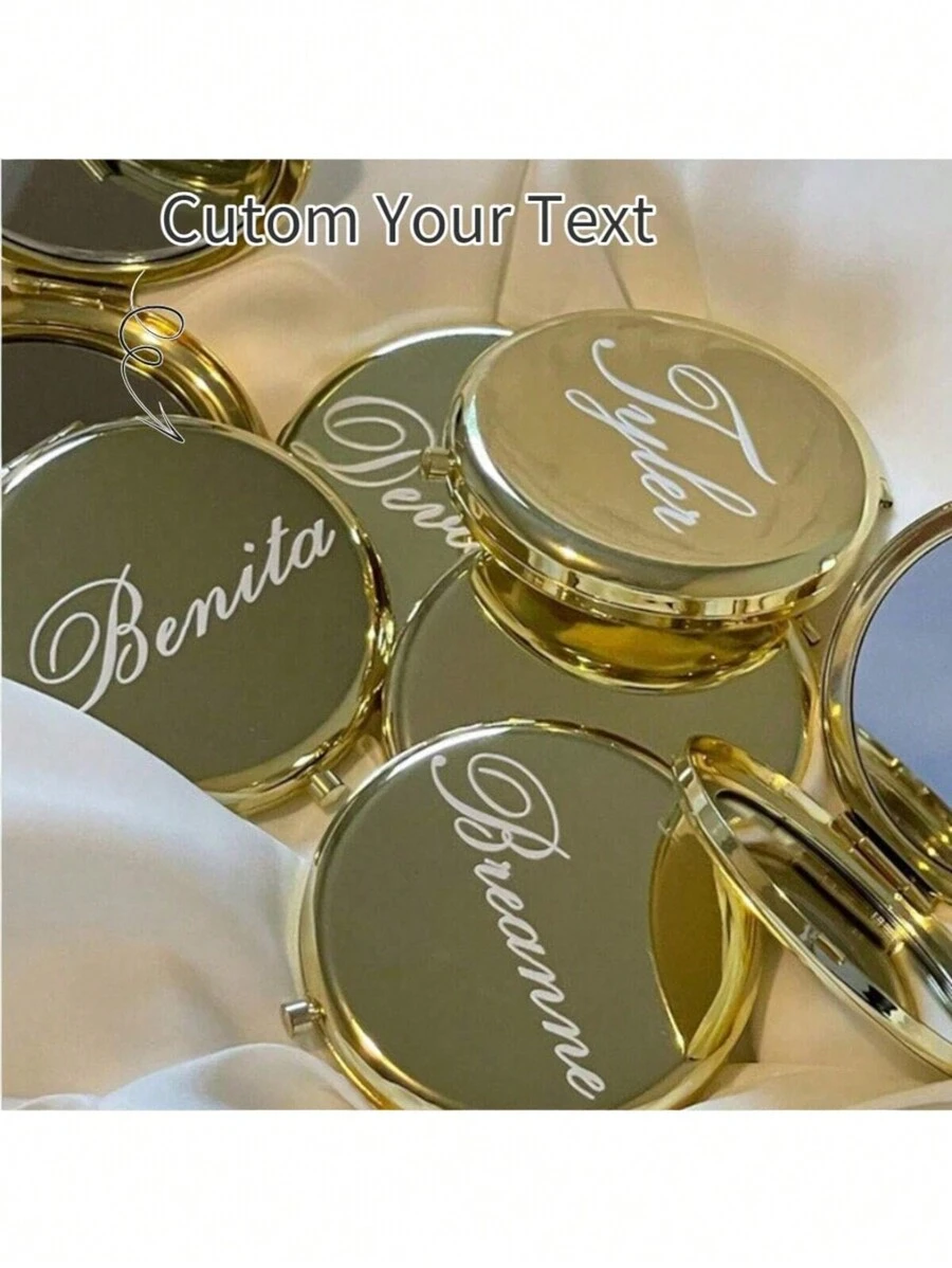 Espejo de maquillaje personalizado - Regalo de San Valentín personalizado, elegante de acero inoxidable, espejo plegable portátil de viaje, espejo de bolsillo para maquillaje personalizado con aumento - regalo perfecto para damas de honor o festividad de Ramadán