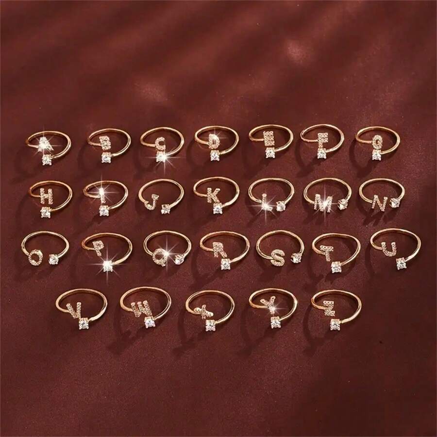 1pc Fashionable Minimalist 26 Alphabet Design Ring, Suitable For Everyday Wear, Ladies Finger/Index Finger Ring