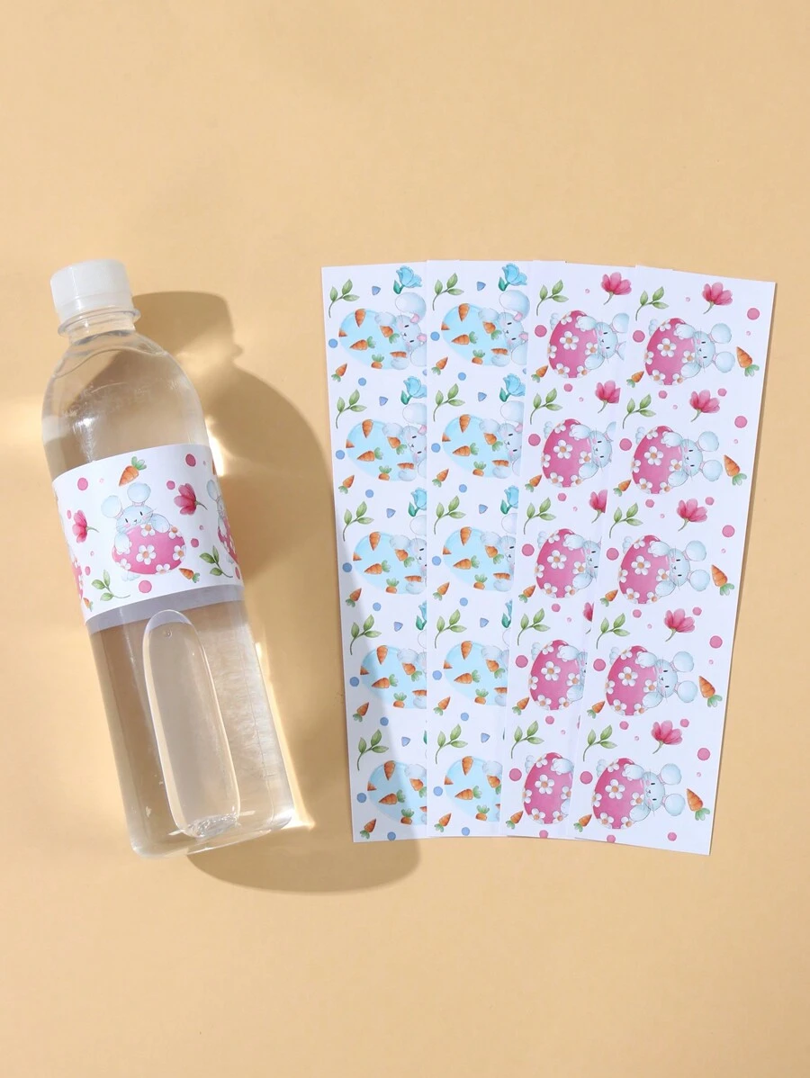 10/24pcs Easter Rabbit Egg Pattern Bottle Stickers, Happy Easter Party Decoration Supplies, Cute Easter Bunny Gift Packaging Stickers, Spring Easter Holiday Water Bottle Wrapping Supplies