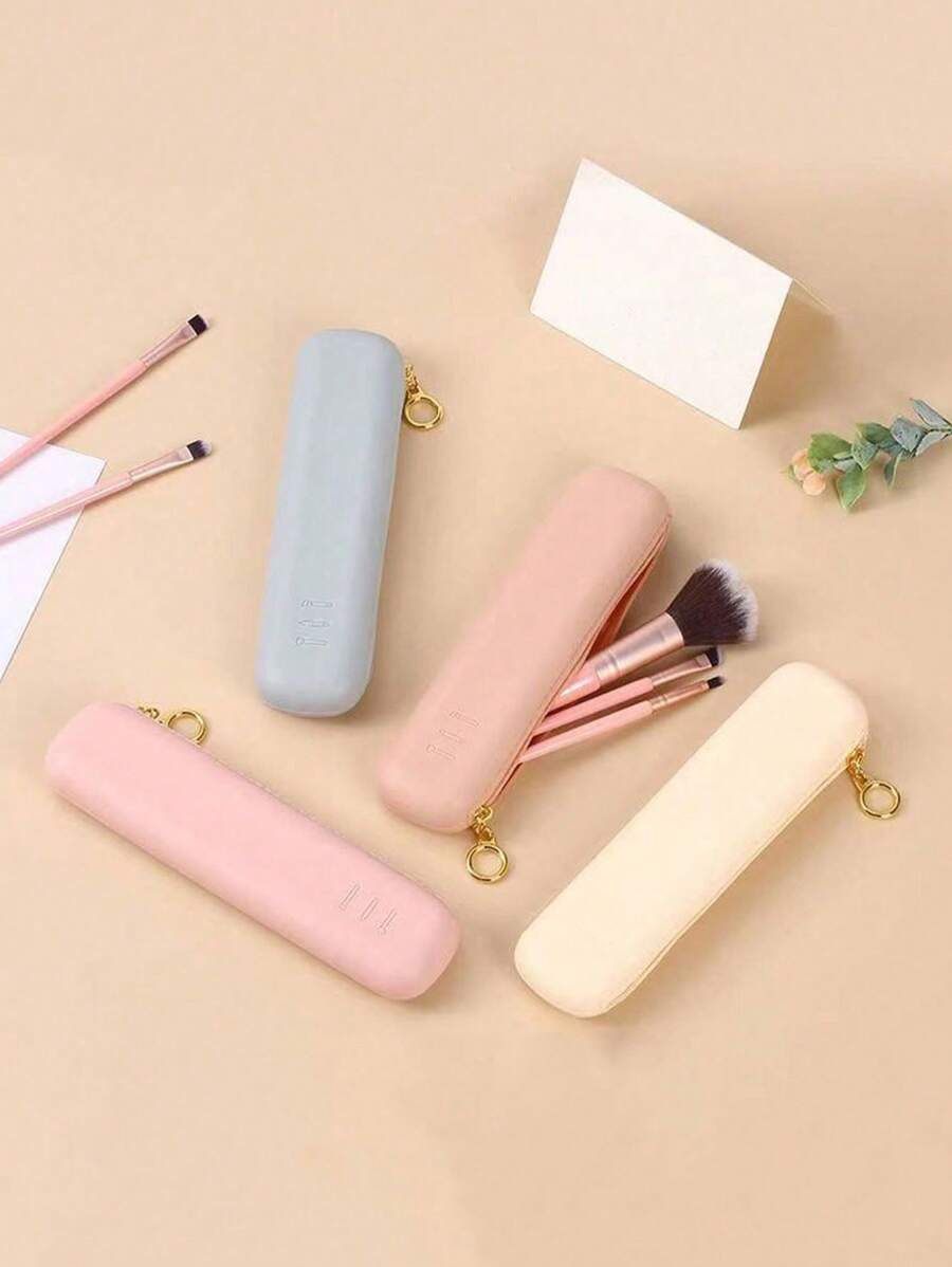 1 pieza Estuche protector de silicona para brochas de maquillaje, bolso de viaje portátil a prueba de polvo para almacenar brochas de maquillaje/lápices/lápiz labial/rímel y otras herramientas cosméticas, bolsa de aseo, bolsa de viaje, almacenamiento de maquillaje, bolsa de playa, vacaciones, artículos esenciales, útiles escolares, artículos esenciales de viaje, para mujer, para dormitorio universitario, para baño