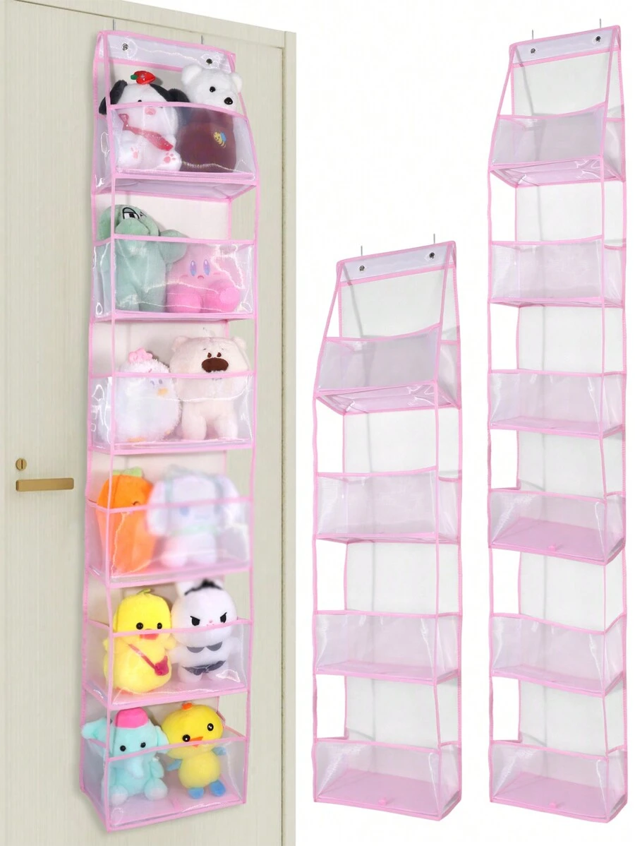 1 pieza 4/6 Niveles Organizador colgante sobre la puerta,organizador de pared colgante para cosméticos, portaobjetos de gran capacidad con bolsillos de malla, bolsa de almacenamiento colgante, para cocina, guardería, baño, armario, dormitorio, pañales de bebé, juguetes de niños. (4/6 capas de malla rosa)