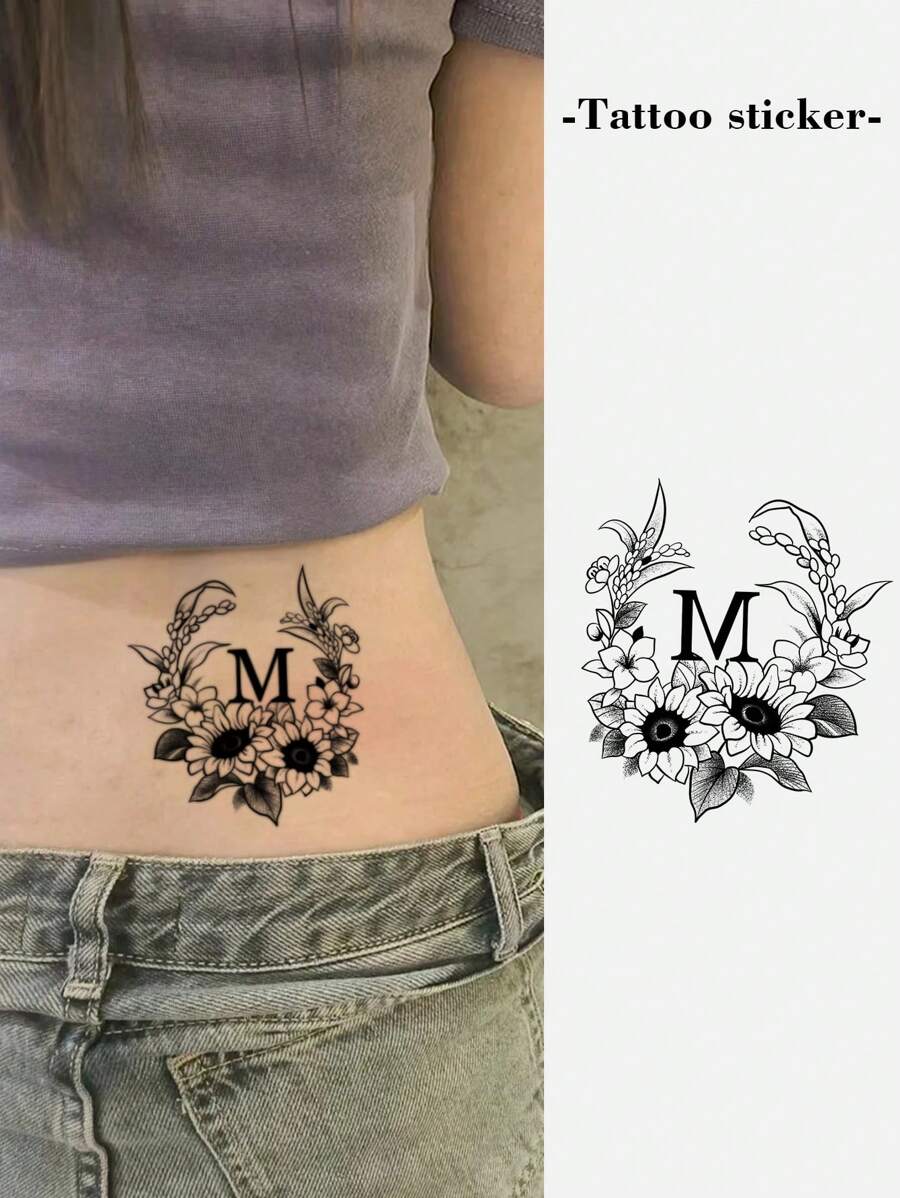 1pc Colorful Temporary Tattoo Sticker, Rose Flower & Motivational Quote, For Unisex, Waterproof & Sweatproof