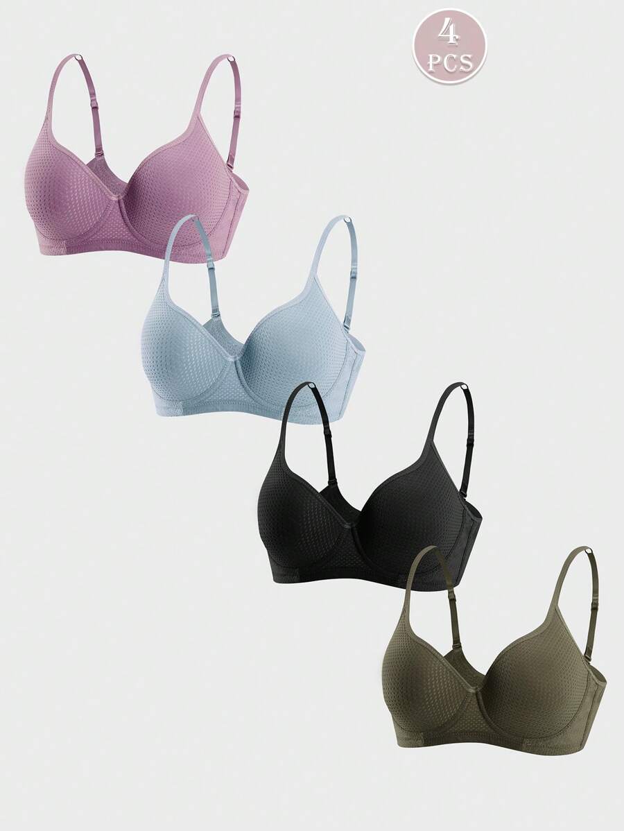 4 stuks comfortabele, veelkleurige ventilerende beugels voor dames, zachte cups, effen bralette, lingerie, ondergoed, bh