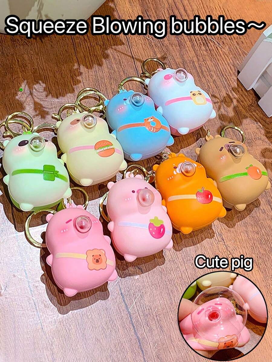 1 pièce Porte-clés suspenseur de sac à dos avec dispositif de soufflage de bulles, porte-clés de couple en forme de cochon mignon, petit cadeau