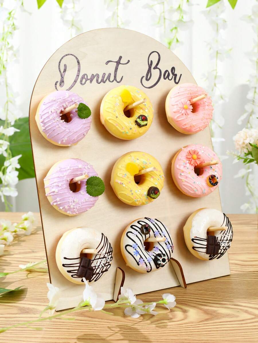 1Set 26*35cm Wooden Doughnut Bar Display Stand Holder Board,Suitable For 9 Donuts, Food Display Racks, DIY Dessert Decoration Props, Cake Decoration Racks,Birthday Party Table Decor Babe Shower Wedding Gender Reveal Party Supplies