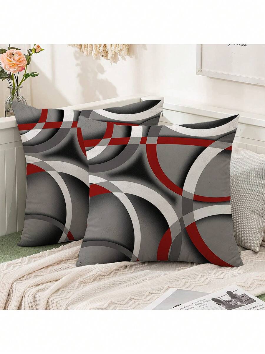 2 pièces Housse de coussin décorative en polyfleece à motif géométrique moderne