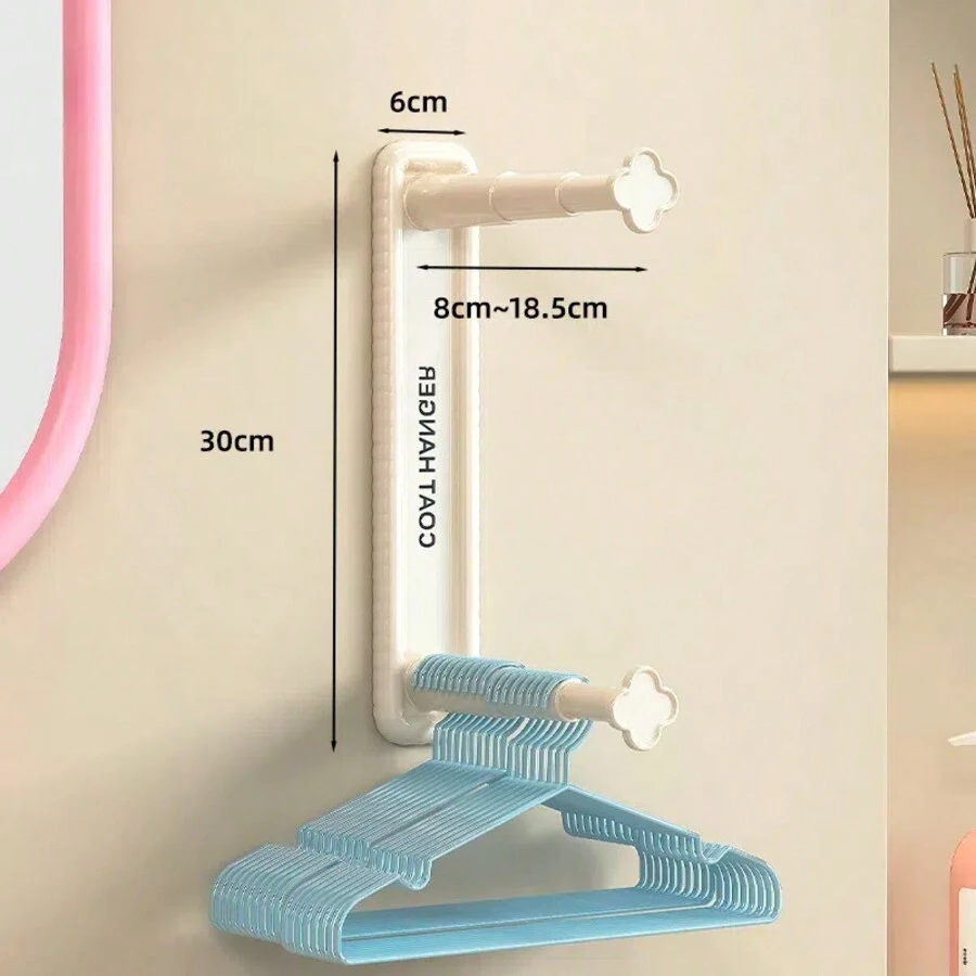 1pc Expandable Wall Mounted Storage No-Drill Rack, Space Saving Balcony Organizer, Clothes Hanger Hanging Hook, Spring, Minimalist, Summer Tops