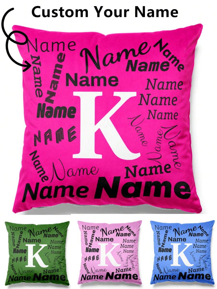 1pc Customized Multi-Text Color Throw Pillow, Personalized Single-Sided Printed Name Cushion Cover, Modern Style Home Decor, Customized Pillow Slip