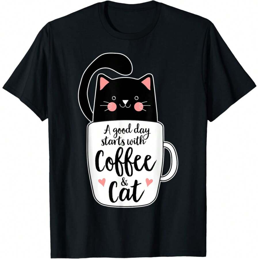 Funny Black Cat Coffee Mug Cat Lover T-Shirt