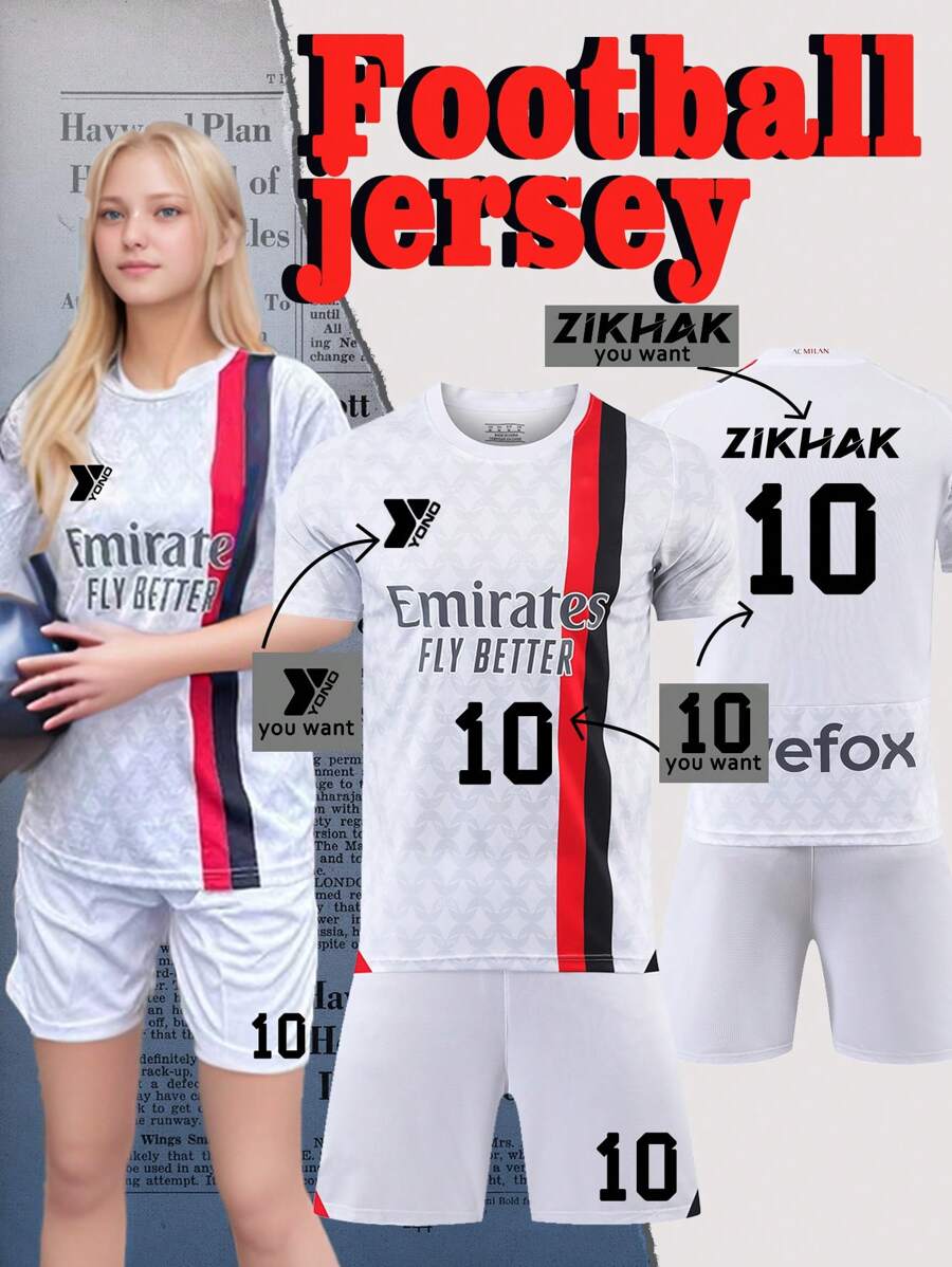 Customized Logo For Youth Girl's Sportswear, Personalized Customization DIY, Customization Belongs To You Uniquely"-2024 Customizable AC Milan-Inspired Teen Girls Football Kit (Ages 13-16) - Personalized Jersey And Shorts Set, Home Design Style"