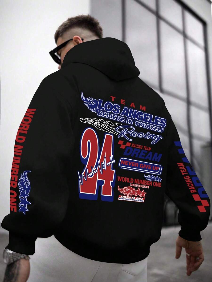 Men's Creative Printed Casual Sports Commuting Versatile Letter Long Sleeve Hoodie Sweatshirt