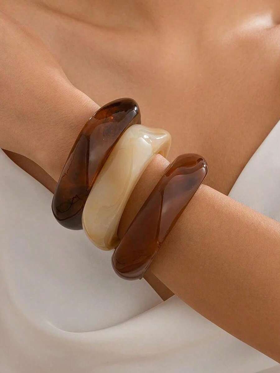 3 pièces Bracelets acryliques asymétriques transparents exagérés pour femmes, uniques et polyvalents
