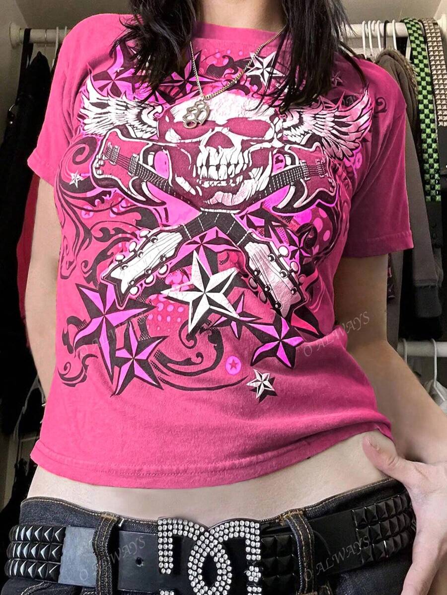 Women's Y2K Street Style Round Neck Short Sleeve Solid Color Unique Women Thin T-Shirt