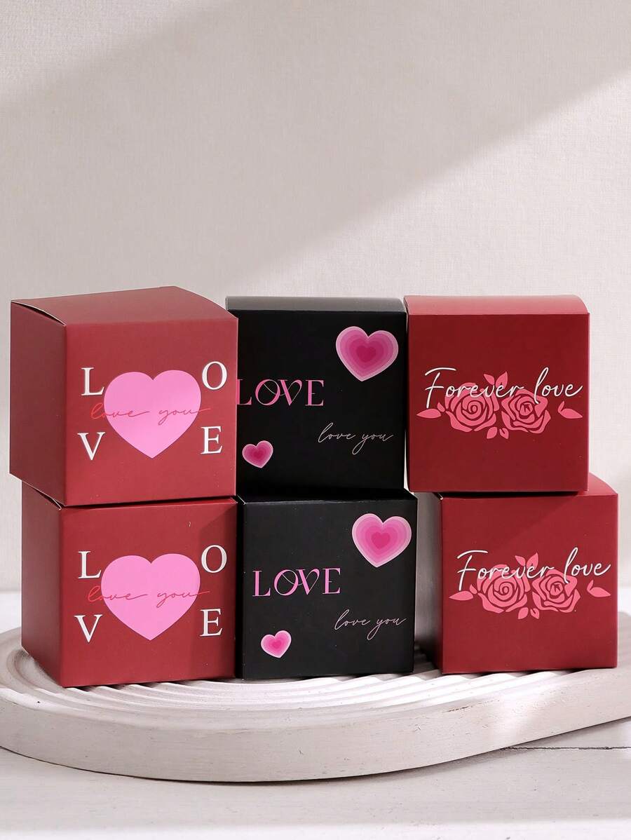 6pcs Elegant Mini Gift Boxes Burgundy Red Gift Boxes With "Love" Pattern. Perfect For Candies, Chocolates And Small Gifts. Perfect For Valentine's Day, Weddings, Anniversaries And Celebrations. Chic Gift Packaging For Special Occasions