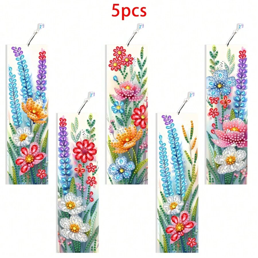 5 Pieces Diamond Painting Bookmarks Set, Made Of PET Material With Colorful Glass Effect, Double-Sided Wheat Ear Design, Ideal For Readers