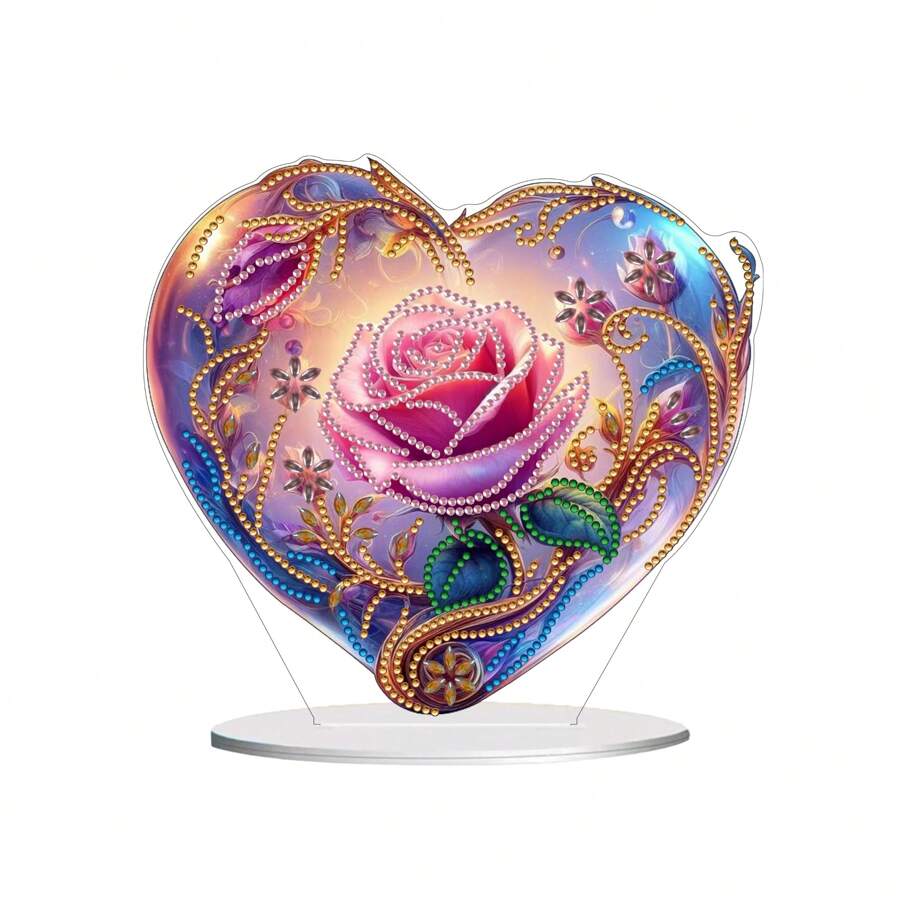 Kit décoratif de peinture de diamants 5D Rose Flower, fournitures d'art de mosaïque de broderie de diamants de forme spéciale DIY, décoration murale, stimulant la créativité, convenant à la maison, la fenêtre, le jardin, la porte - Cadeau de vacances