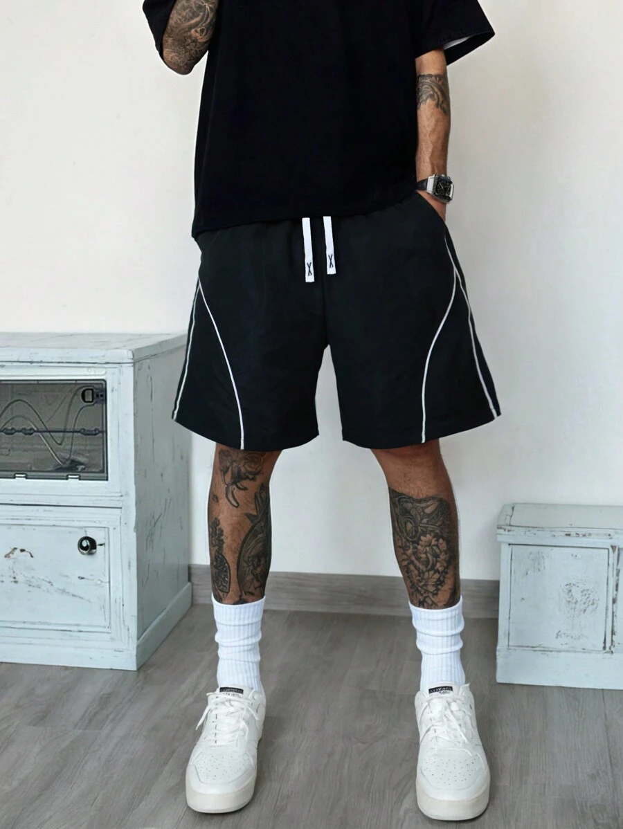 Yemwry Bermuda casual da uomo, tinta unita e con motivi a righe, adatti per la spiaggia