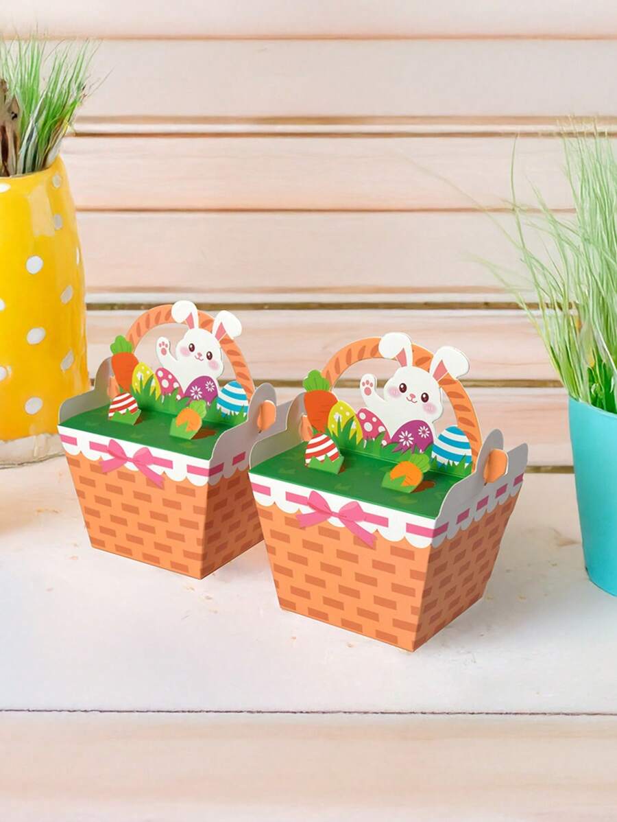 6/10pcs Easter Gift Box, Easter Bunny Packaging Box, Easter Decorative Gift Gift Packaging Box, Hand Basket Paper Box, Easter Candy Box, Holiday Party Gift Decoration Box