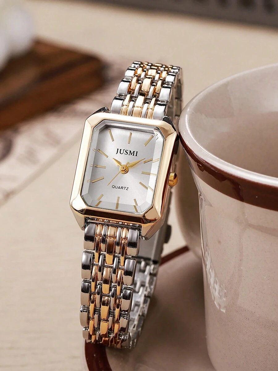 1pc Women's Fashion Minimalist Square Dot Marking Stainless Steel Quartz Watch, New Year, Birthday, Holiday Gift