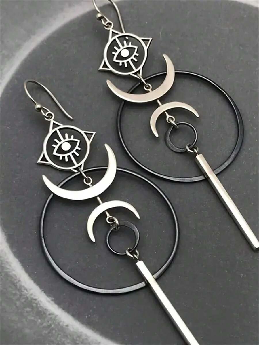 1 paire de boucles d'oreilles vintage à gouttes style lune et œil du mal, un cadeau personnalisé pour les femmes