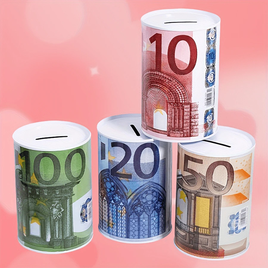1 pièce Tirelire monnaie européenne de couleur aléatoire, tirelire en fer unique, conteneur de stockage de pièces de monnaie en métal sans fente pour pièces