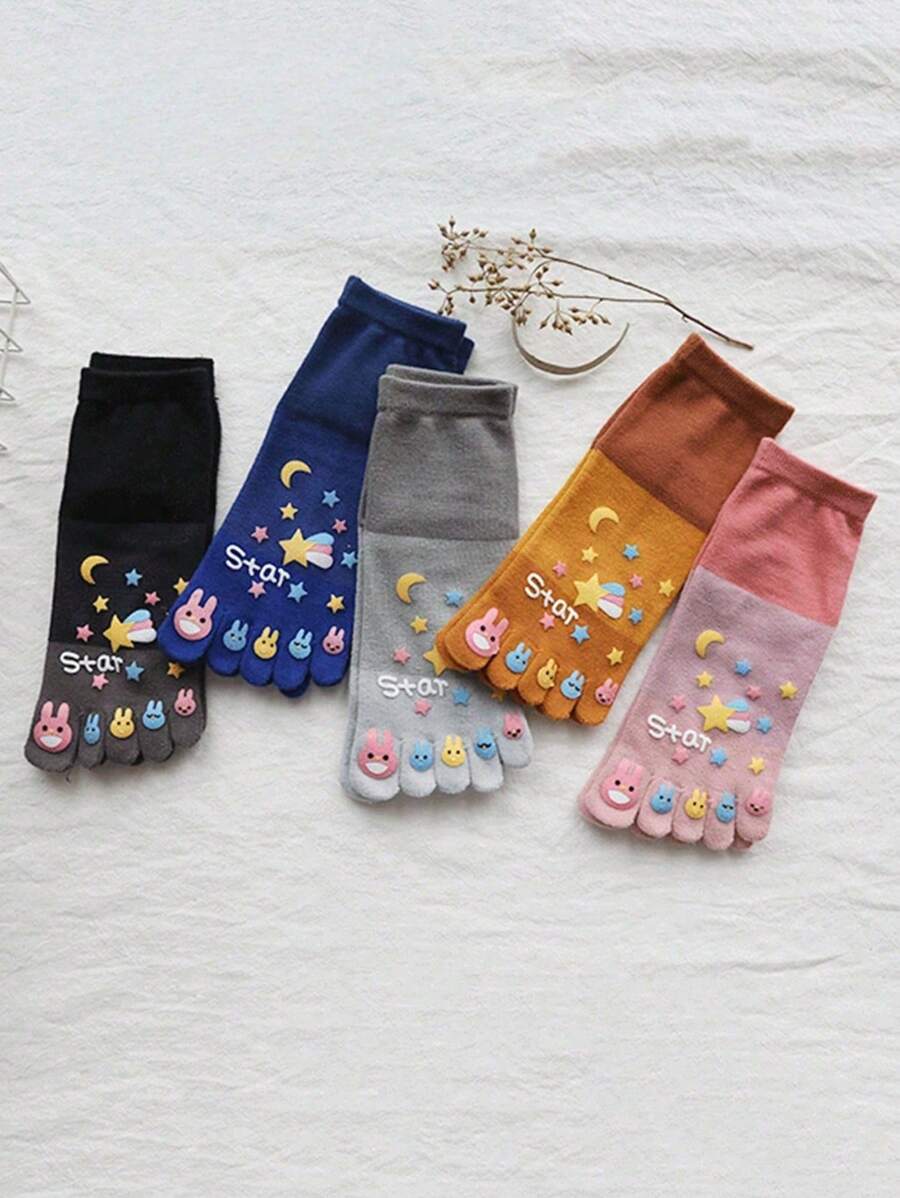 1 Par de Calcetines de división de puntera estilo lindo para parejas, calcetines tipo zuecos, calcetines personalizados, calcetines con estrellas y lunas, 5 colores, calcetines de longitud media, calcetines suaves para mujer, calcetines de tela para mujer, calcetines lindos, calcetines para niñas, calcetines holgados, calcetines de moda