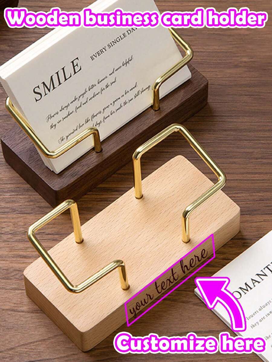 Customized Personalized Business Card Holder, Wooden Card Holder, Card Storage Box, Front Desk Business Card Display Rack, Creative Desktop Card Clip Back To School