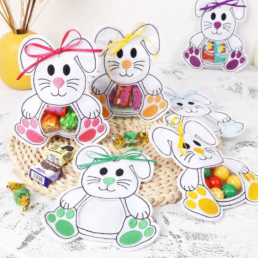 6 stuks meerkleurige paashaas-snackzakjes, schattige konijnen-snoepzakjes, paasfeest-konijnendecoraties, creatieve konijnen-snackcadeauzakjes