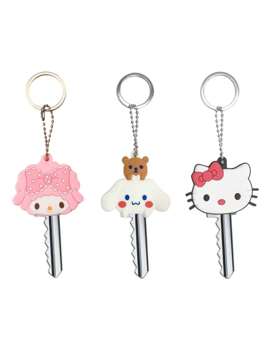 Sanrio 1PC &Friends Silicone Keychain Set - Cute , Cartoon Pattern With Protective Hat - Perfect For Bags And Keys - Ideal Gifts For Birthdays, Valentine's Day, And Christmas Car Accessories Bag Charm