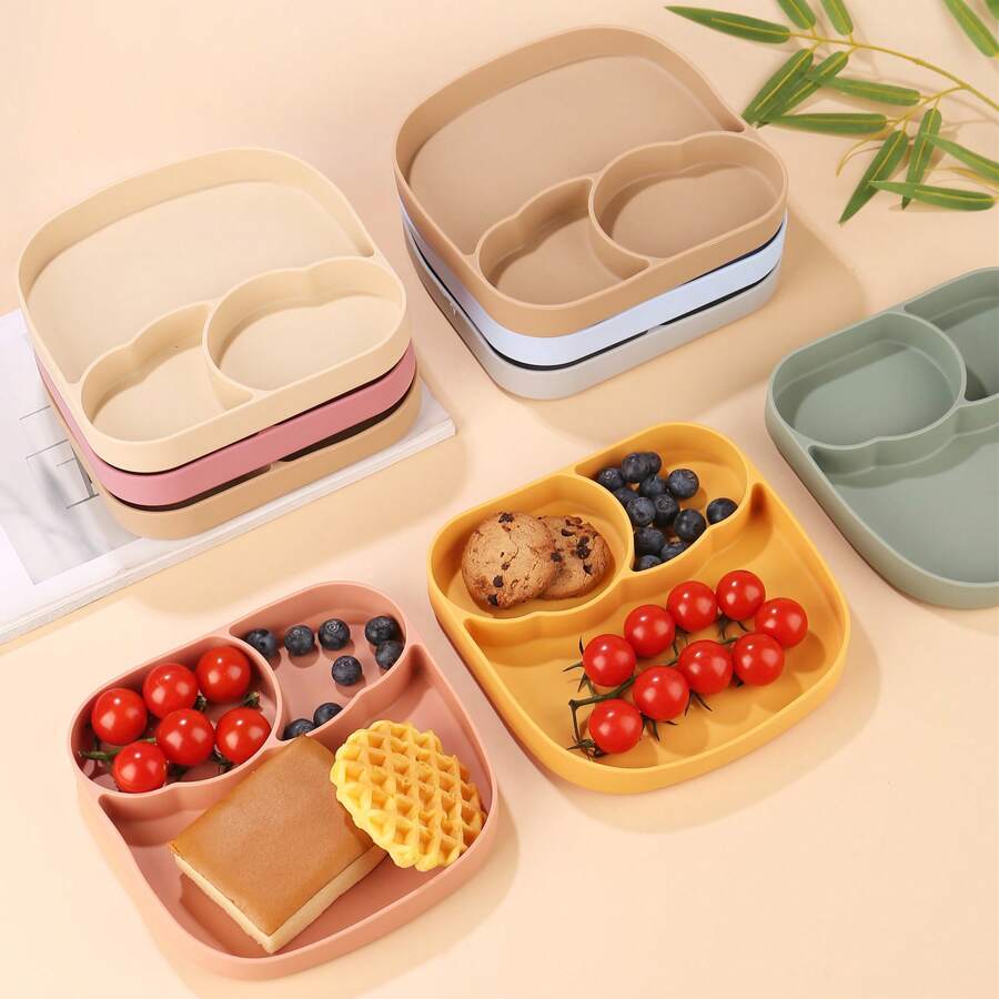 1 pezzo Piatto per bebè e bambini piccoli - Antiscivolo, con super forte quadrupla ventosa - Piatti in silicone con ventosa al 100% per neonati - Piatti divisi per bambini/neonati - Con ventose