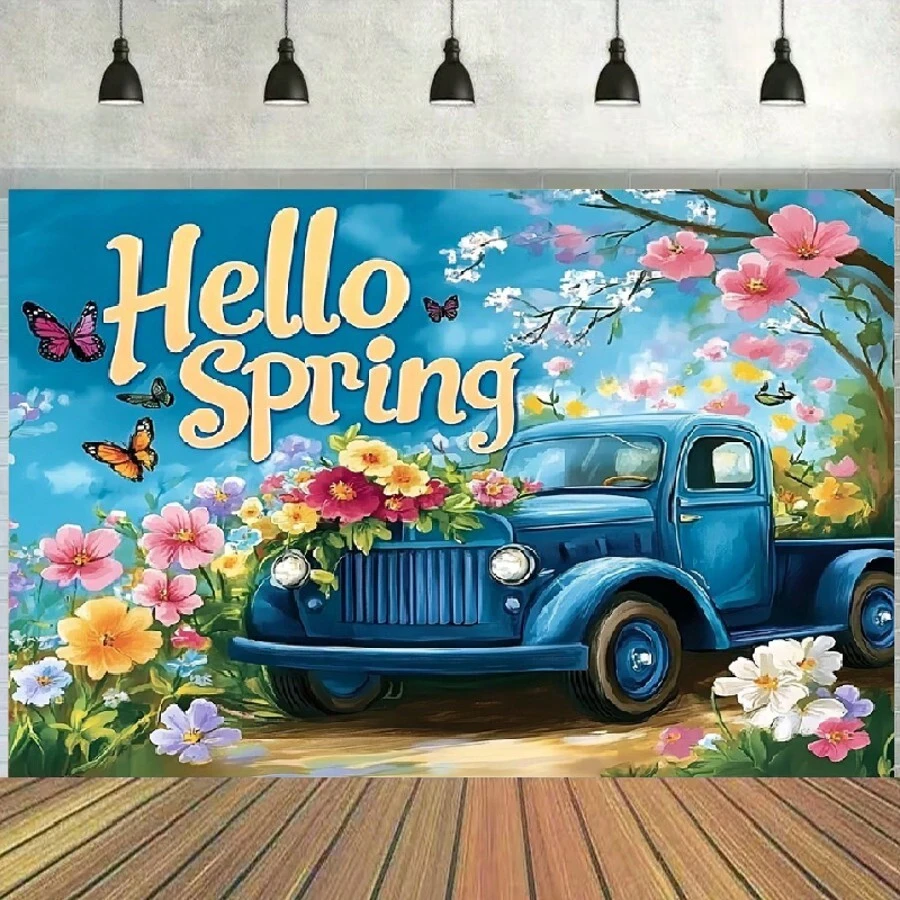 Butterfly Birthday Background, Spring Hello Easter & Spring Decoration Banner, Polyester, Suitable For Party Decor And Photography Props, Birthday Party Decoration