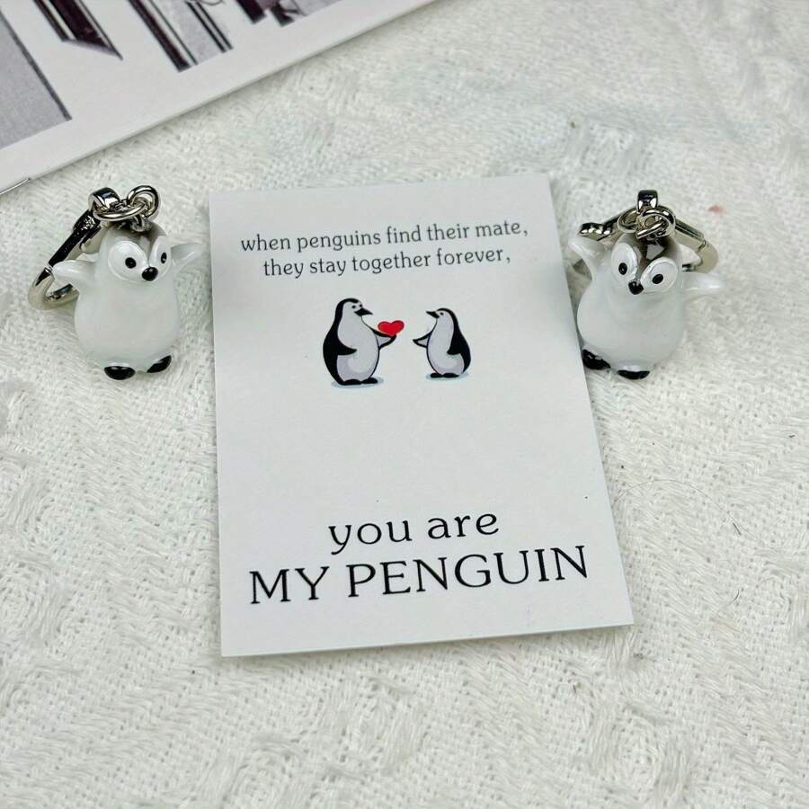 Eres mi tarjeta de felicitación del abrazo de bolsillo del pingüino, emparejada con un lindo llavero con colgante de pingüino en 3D en forma de corazón - Un adorno de pareja de pingüinos de resina para bolsos y auriculares, llavero de mujer con anillo de tarjeta en forma de corazón, regalo ideal para el Día de San Valentín, cumpleaños único, aniversario de boda, llavero de pingüino abrazando con amor, para mejores amigos, esposa, esposo, novio, novia