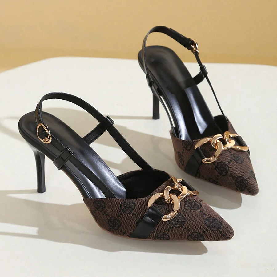 Women's High Heel Pumps, Vintage Floral Print With Rear Strap And Metal Buckle Decor, Soft Bottom Comfortable Fashion Versatile High Heels For Daily, Office, Party Wear