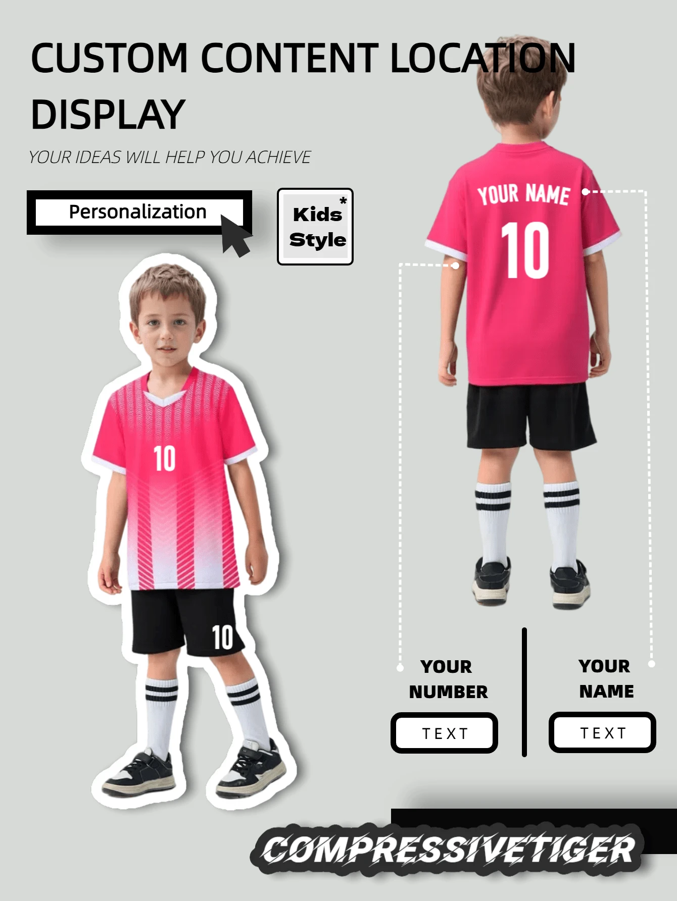 2 Stücke personalisiertes Fußball Trikot für Jungen - mit individuell bedruckbarem Namen und Nummer, gestreiftes Design, Kurzarm T-Shirt + Shorts, schnelltrocknend, schweißabsorbierend, Sportset als Geschenk