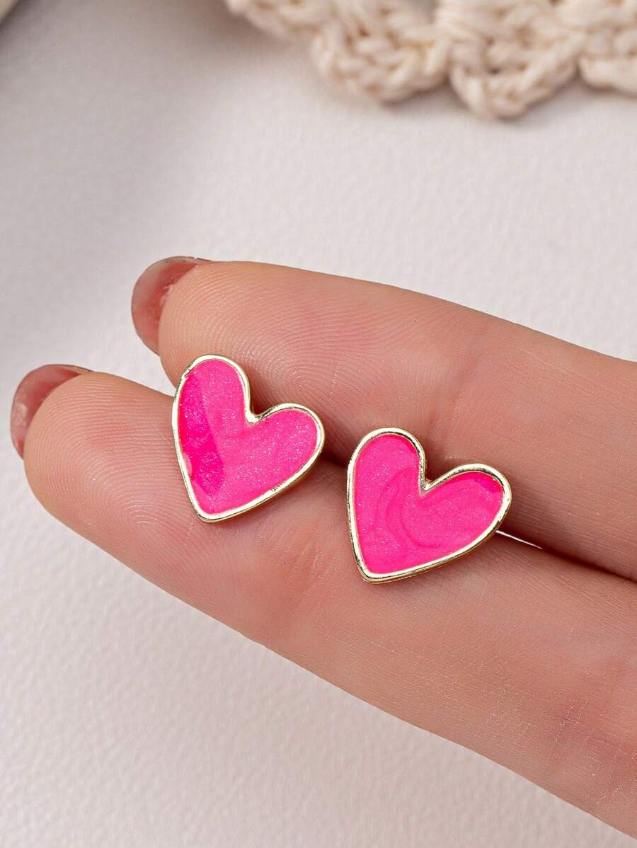 1 paire de boucles d'oreilles clous minimalistes et élégantes en émail en forme de cœur, jolies et douces, bijoux polyvalents à la mode pour femmes, fête, voyage, utilisation quotidienne, cadeau pour la Saint-Valentin, maman, mère, fête des mères