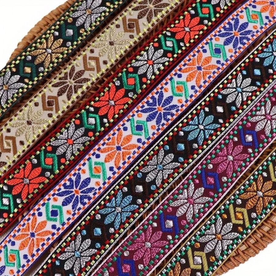 2.4cm Width Vintage Colorful Geometric Jacquard Embroidered Ribbon For Sewing Accessories Gift Wrapping DIY Crafting