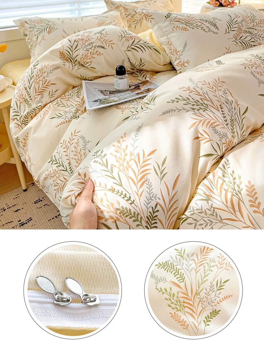 Capa de edredom com estampa floral escovada espessada de 1 peça, design reversível, lavável à máquina, adequada para todas as estações