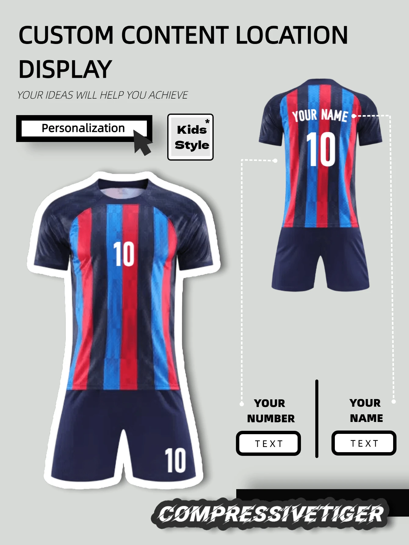 Kit de futebol personalizado estilo 22-23 para meninos pré-adolescentes: nome e número personalizados, camisa e shorts de manga curta, secagem rápida e absorção de umidade, presente para jovens torcedores