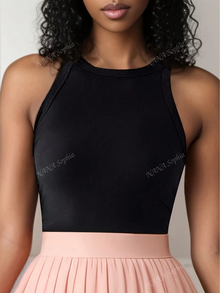 Top da donna senza maniche per fitness - Canotta aderente monocromo, stile casual per indossare sopra o come intimo