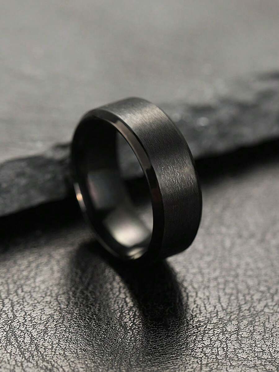 1 pieza Anillo minimalista de acero inoxidable de color negro de 8 mm para mujer, adecuado para el uso diario y el uso en la playa durante las vacaciones