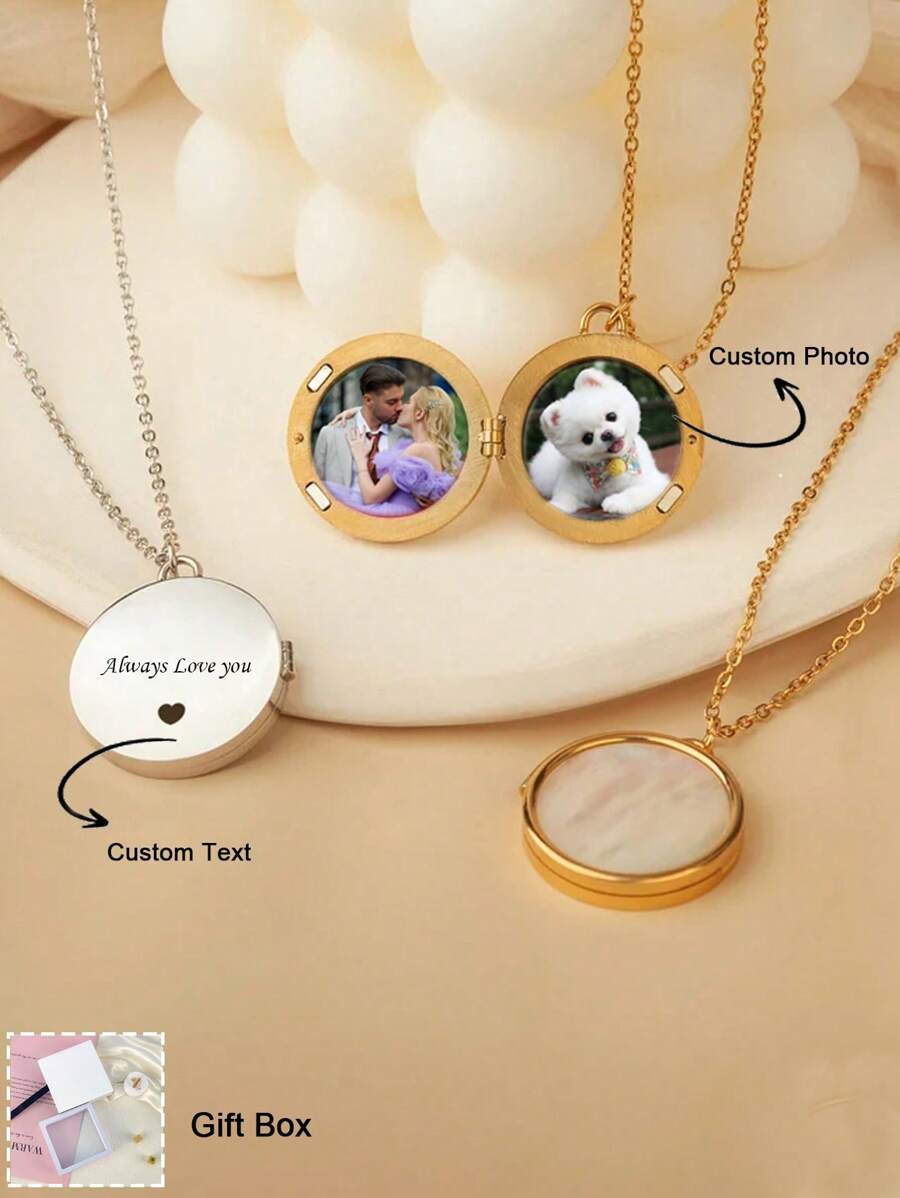 Customized Text And Image Necklace, Personalised Double-Sided Conch Locket Necklace, Gift For Mom, Friends, Classmates, Thanksgiving, Valentine's Day, Birthday, Graduation