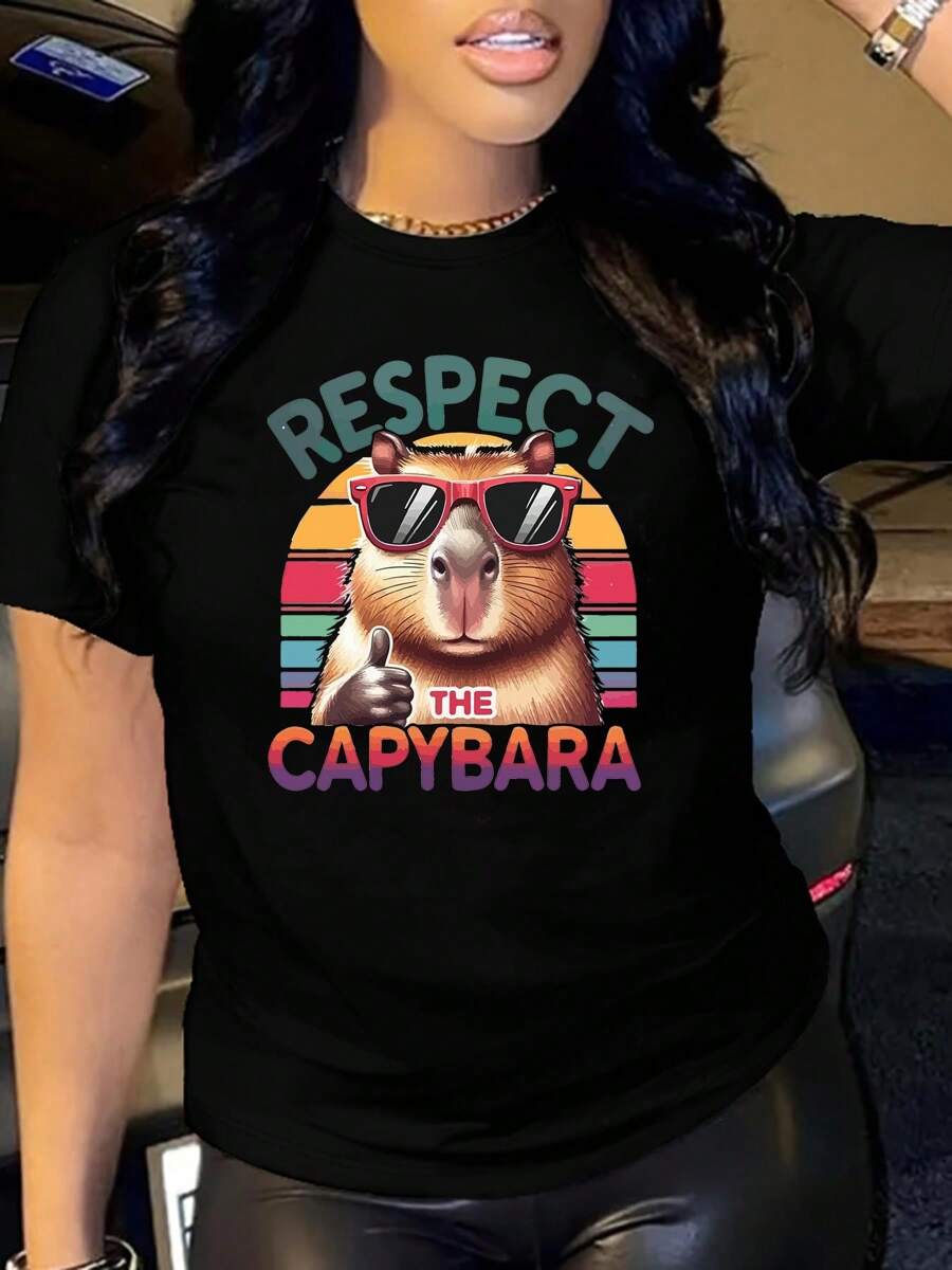 The Water Capybara With A Thumbs Up Printing Premium Cotton T-Shirt – Relaxed Fit, Soft Crew Neck, And Breathable Fabric For Comfortable Everyday Wear 