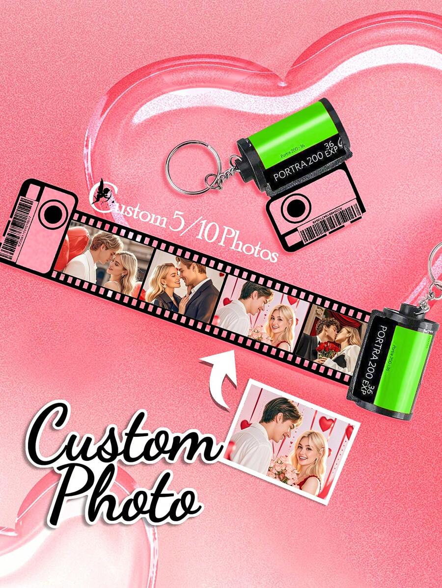 1pc Custom Film Photo Keychain For Couple, Personalized Couple Photos Film Roll Keychain, Custom Camera Film Keychain, Custom Keychain With Picture, Customized Photo Keychain Reel Album Photo Couple Gifts, Custom Camera Roll Gift, Camera Film Roll Keyring For Couple, Personalized Custom Camera Film Roll Keychain With Colorful, Gift For Best Friend, Mother's Day Gift, Memory Gift Gift For Girlfriend/Boyfriend